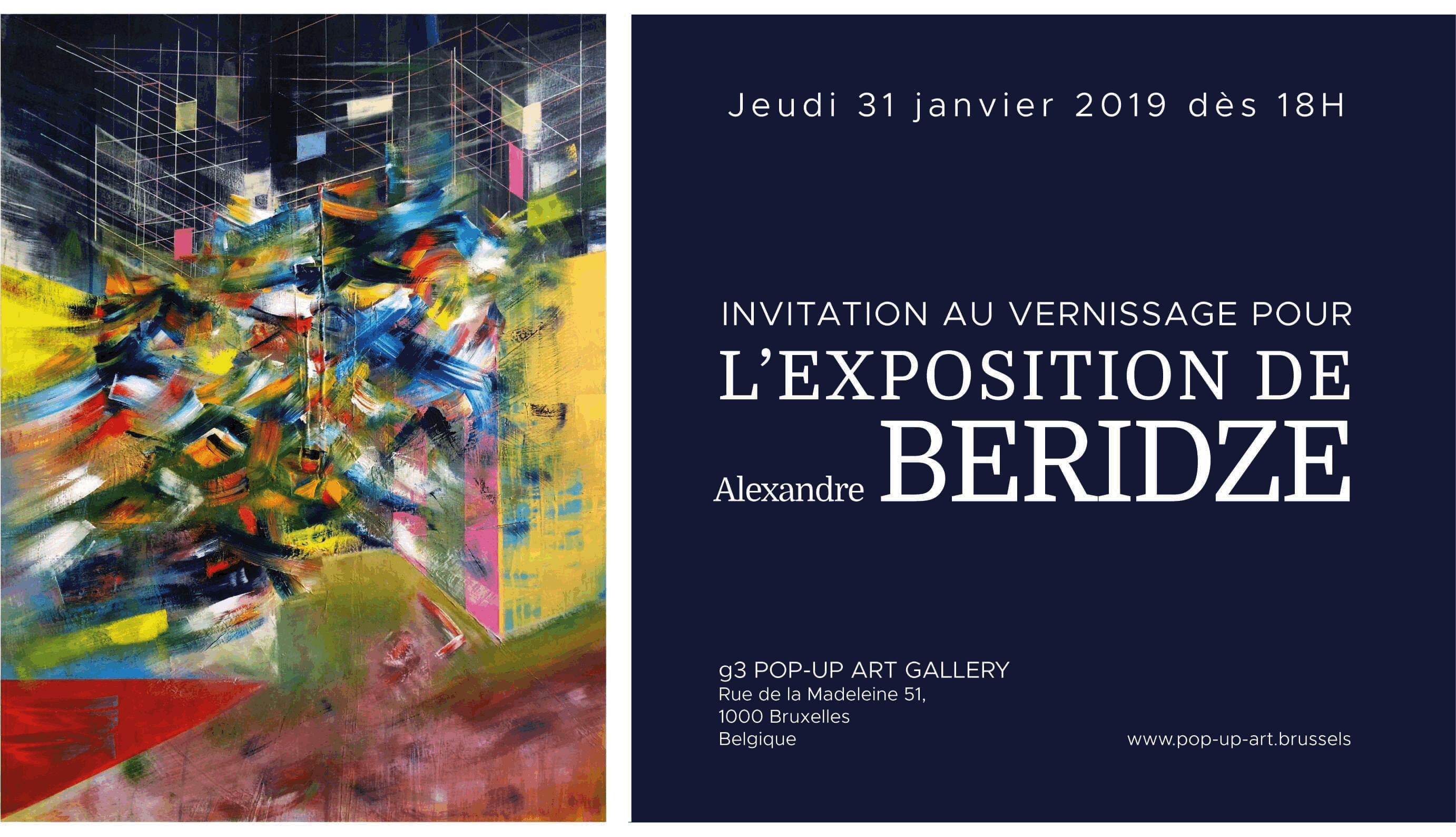 Invitation. Pop-up Art Gallery. Exposition d|œuvres picturales d|Alexandre Beridze. 2019-01-31